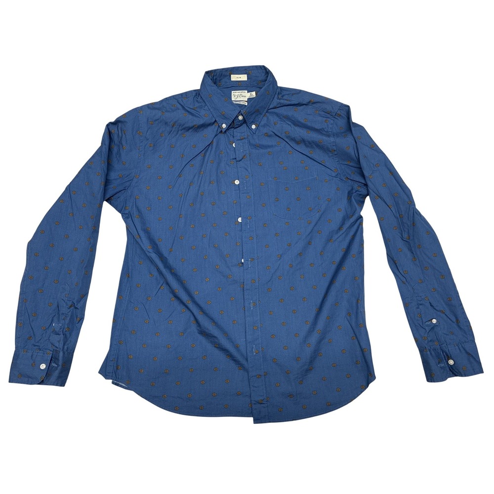 J. Crew Slim Secret Wash Button Down Shirt Mens XL Blue Medallion Print Cotton